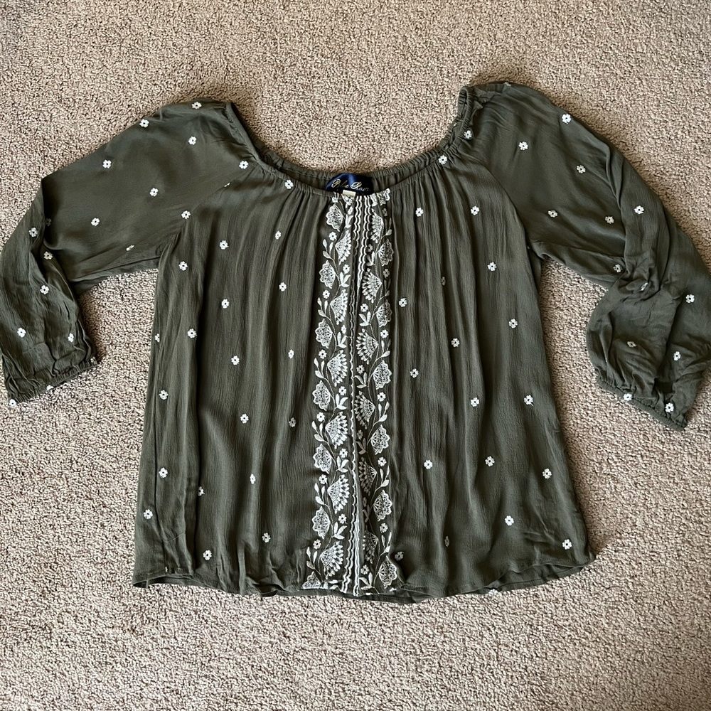 Army green off the shoulder blouse size large / XL